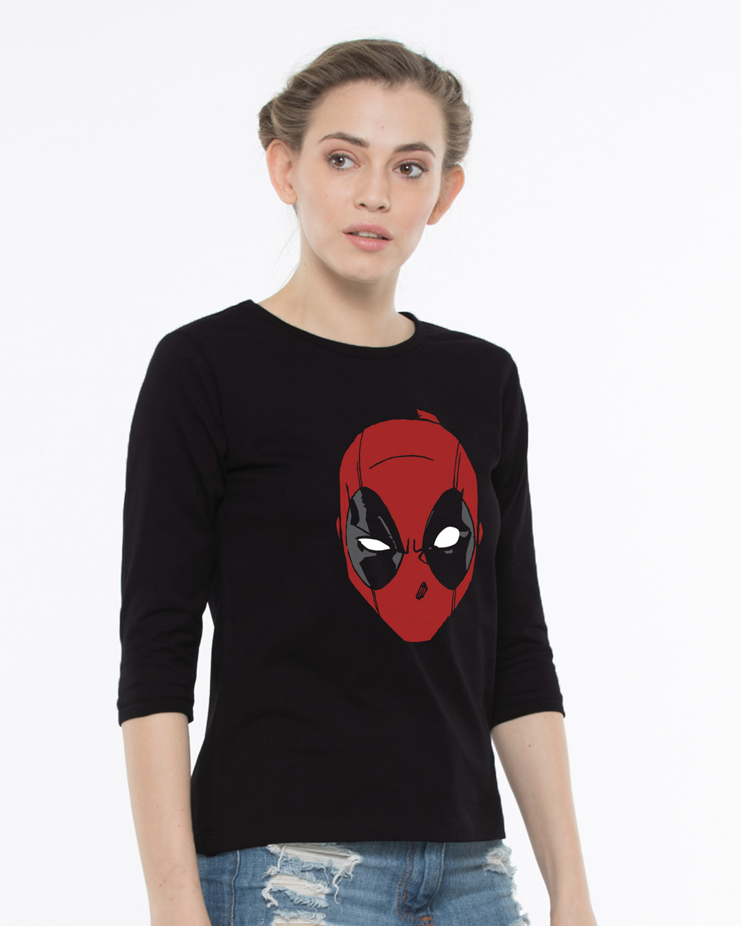 Shop Deadpool Mask Round Neck 3/4th Sleeve T-Shirt (DPL)-Back