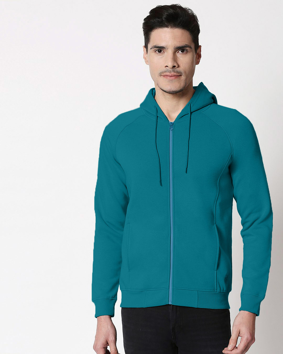 

Deep Lake Stylised Panel Zipper Hoodie Men' Plain Zipper Cut & Sew Hoodie Sweatshirt Bewakoof.com, Green