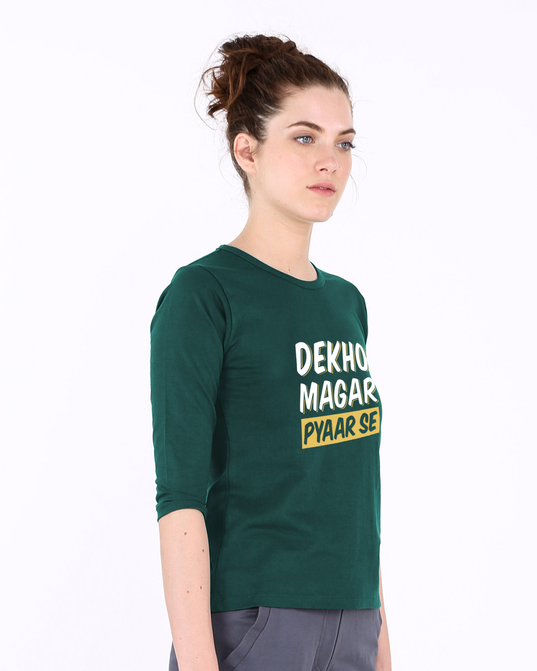 Shop Dekho Magar Pyaar Se Round Neck 3/4th Sleeve T-Shirt-Back