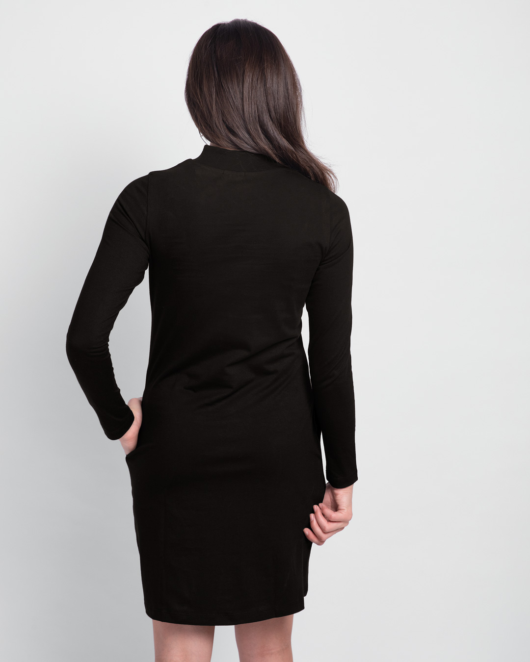 Shop Delete the Drama High Neck Pocket Dress Black-Back