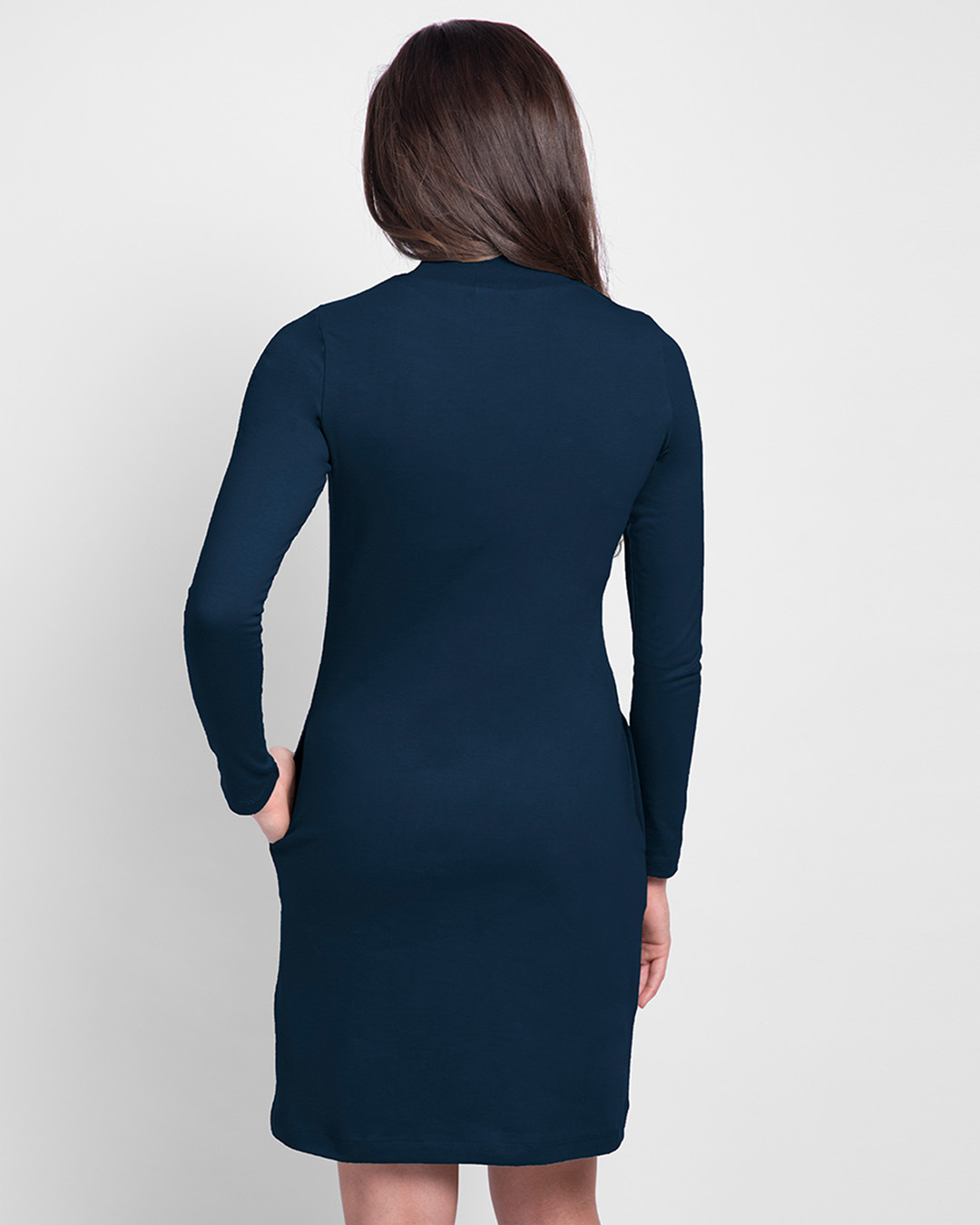 Shop Delete the Drama High Neck Pocket Dress Navy Blue-Back