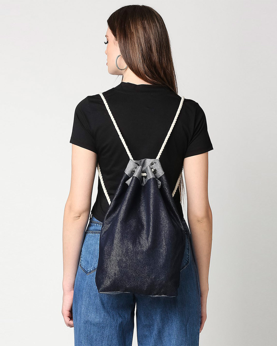 Shop Denim Drawstring Bag-Back
