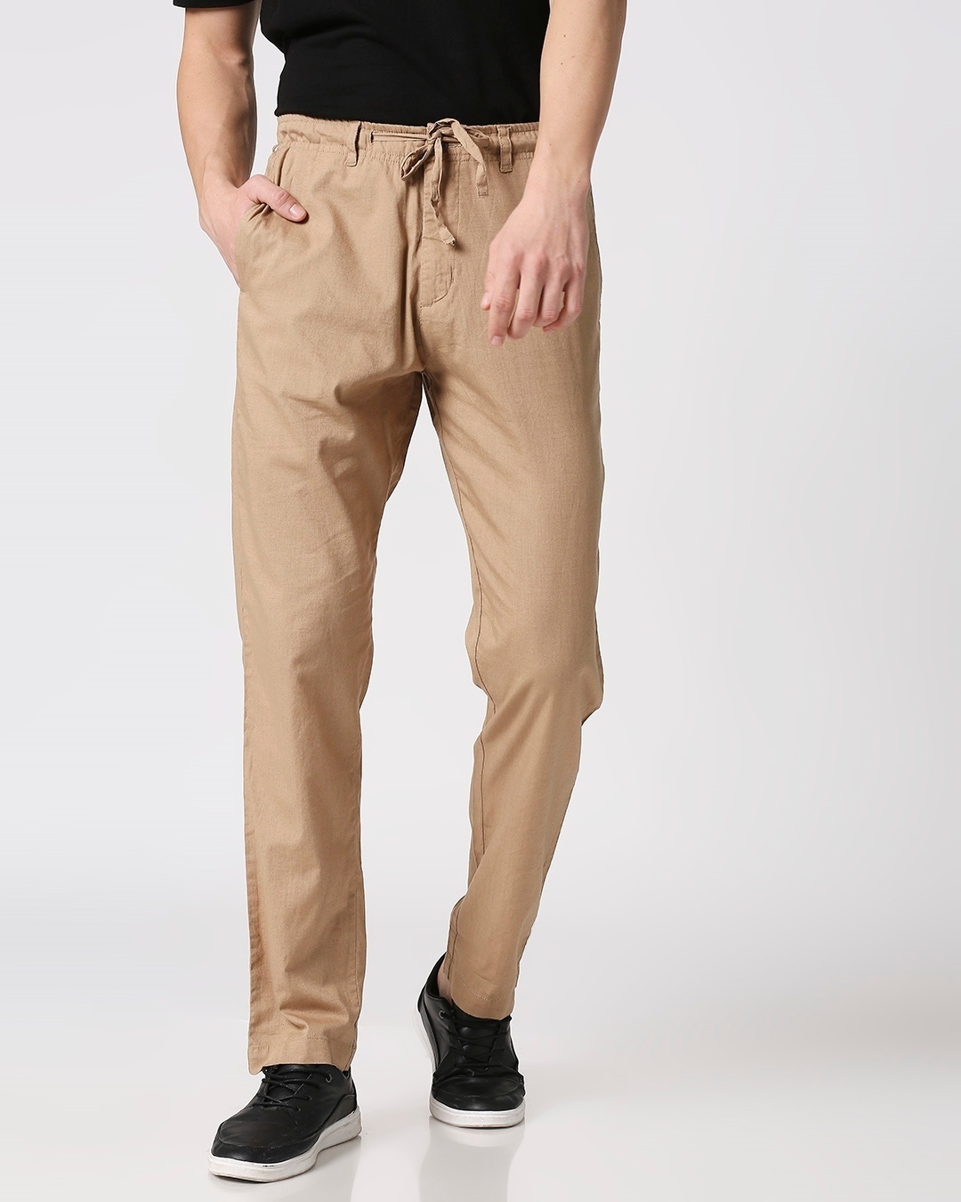 Shop Desert Beige Casual Cotton Pants-Back