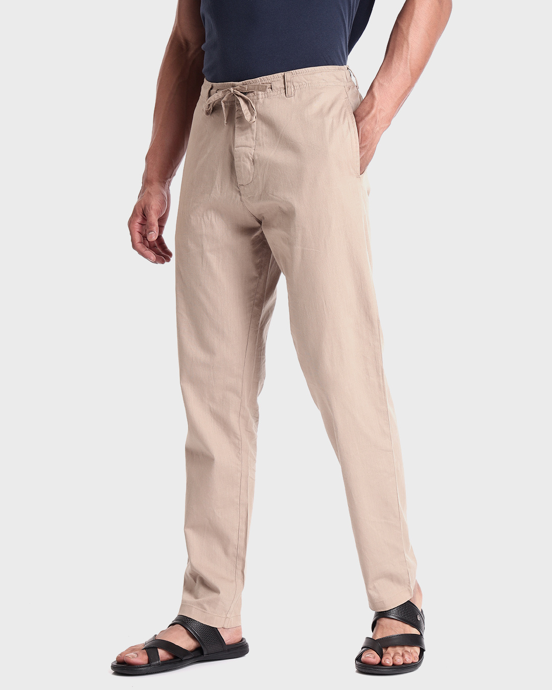Mens Casual Slim Straight Fit Broken Twill Fabric Cotton Trousers