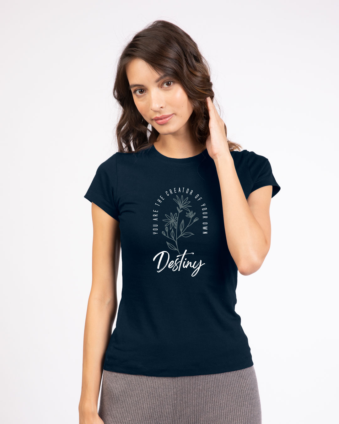 Shop Destiny Flowers Half Sleeve T-Shirt Navy Blue-Back