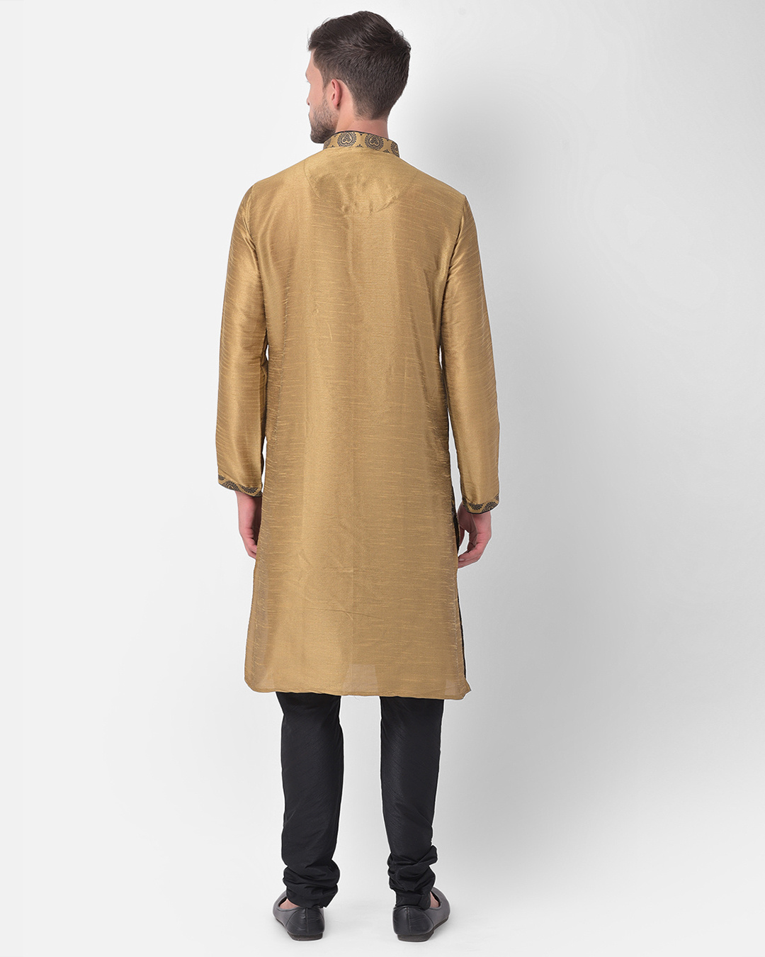 Shop Dupion Silk Kurta And Churidar Set For Men Full Sleeve Printed Ethnic Motifs-Back