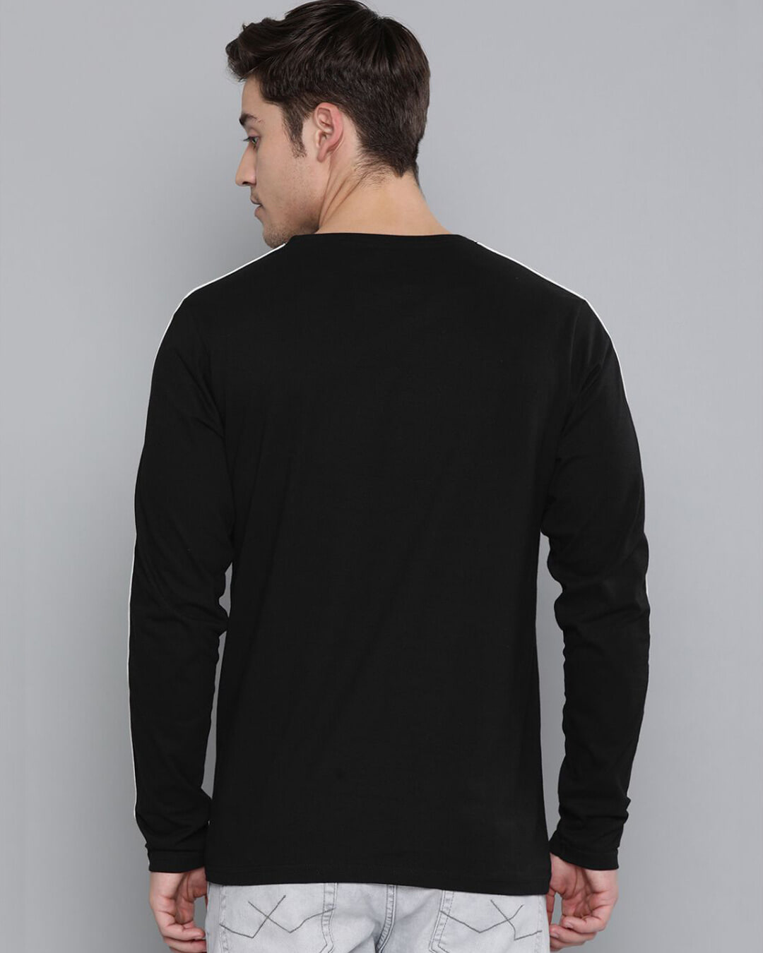 Shop Black Solid T Shirt-Back