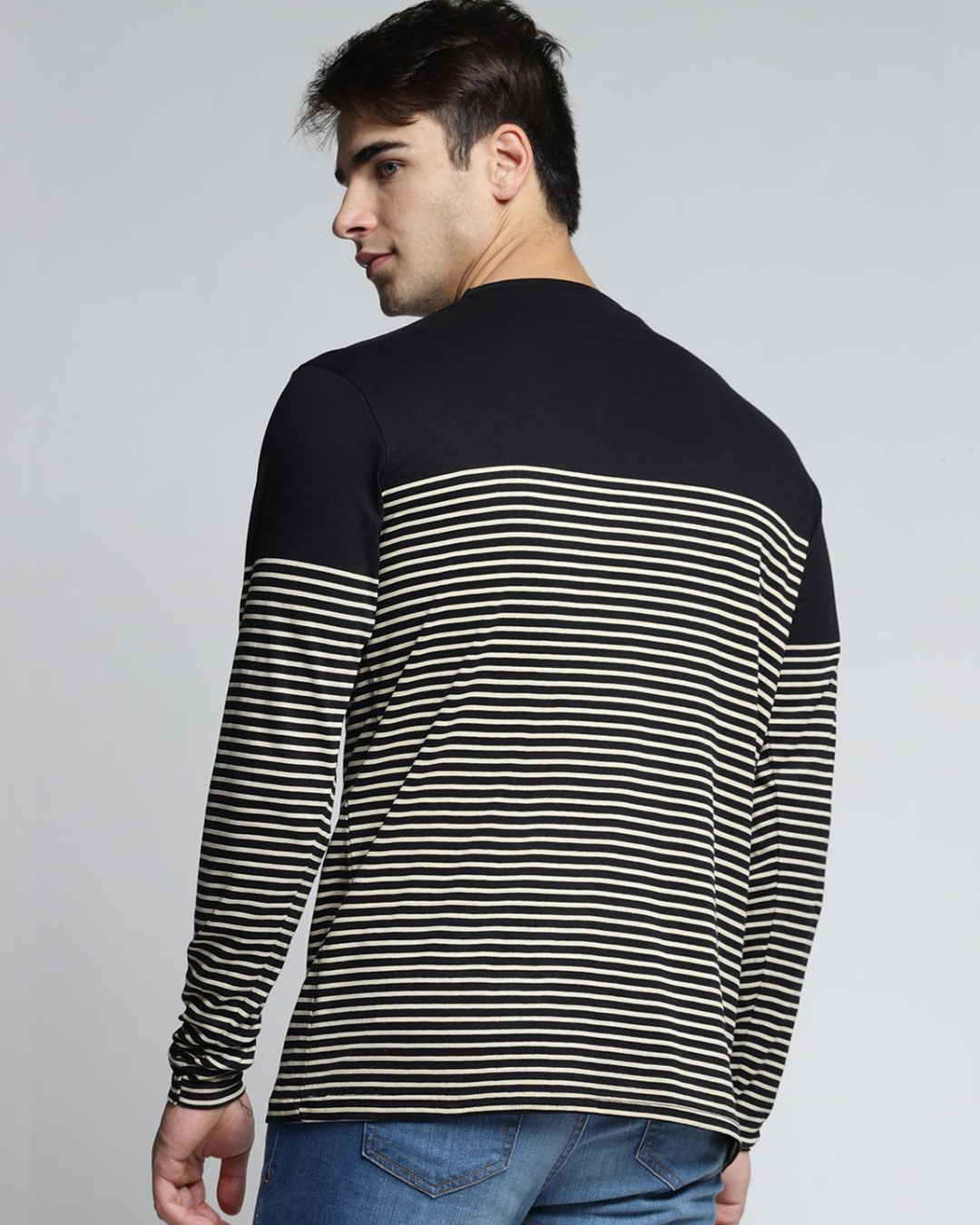 Shop Black Striped T Shirt-Back