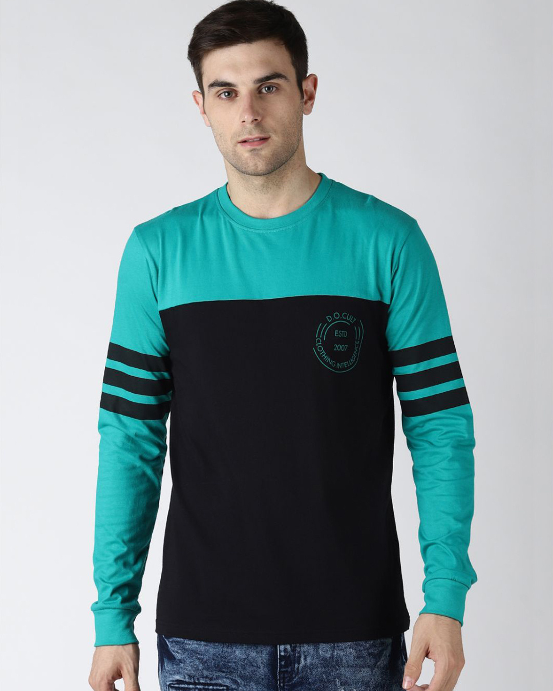 Shop Green Colourblocked T Shirt-Front