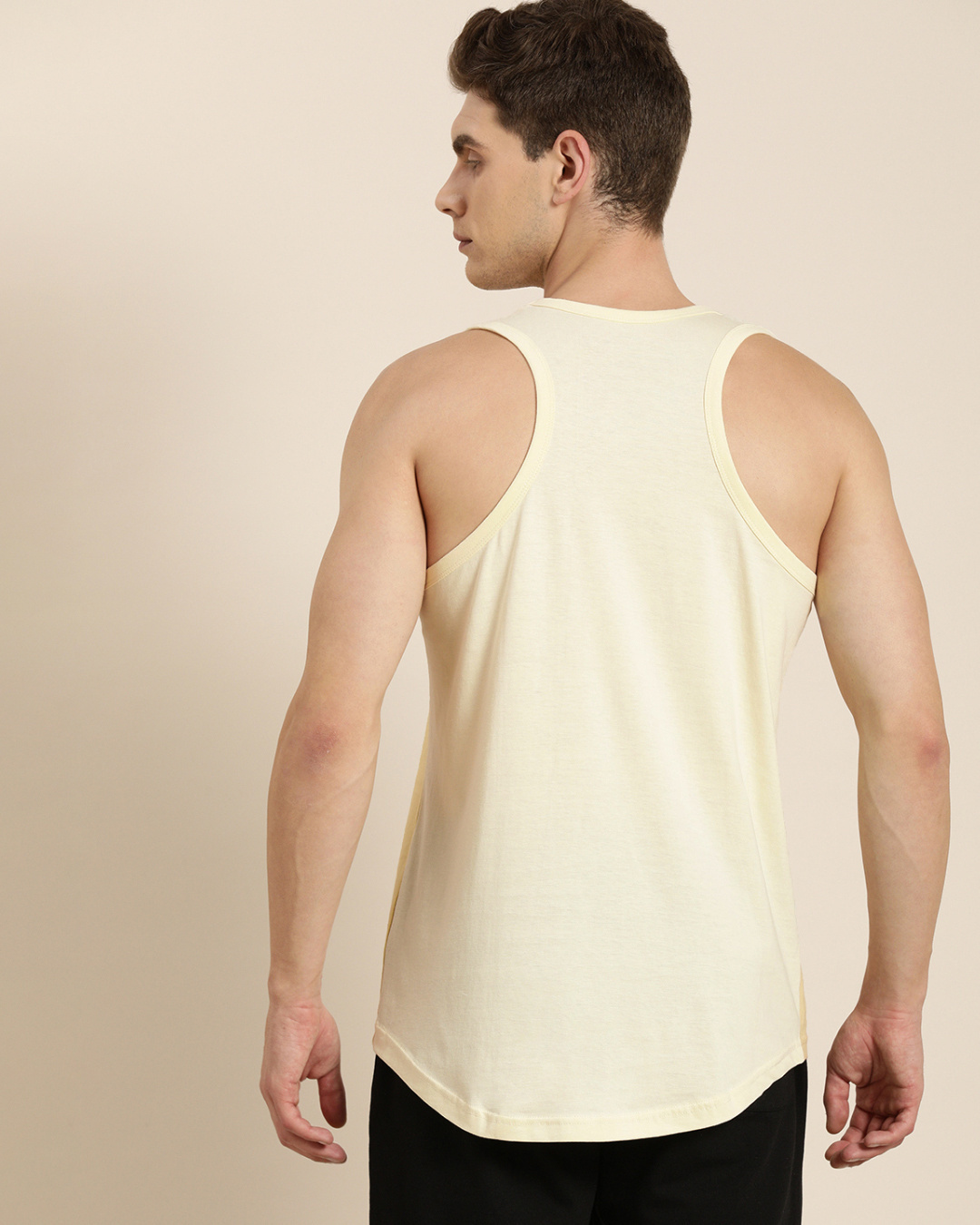 Shop Men's Beige Colourblock Sleeveless T-shirt-Back