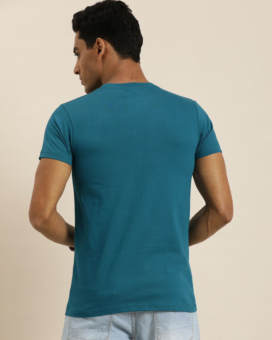 Shop Men's Blue Color Block T-shirt-Back