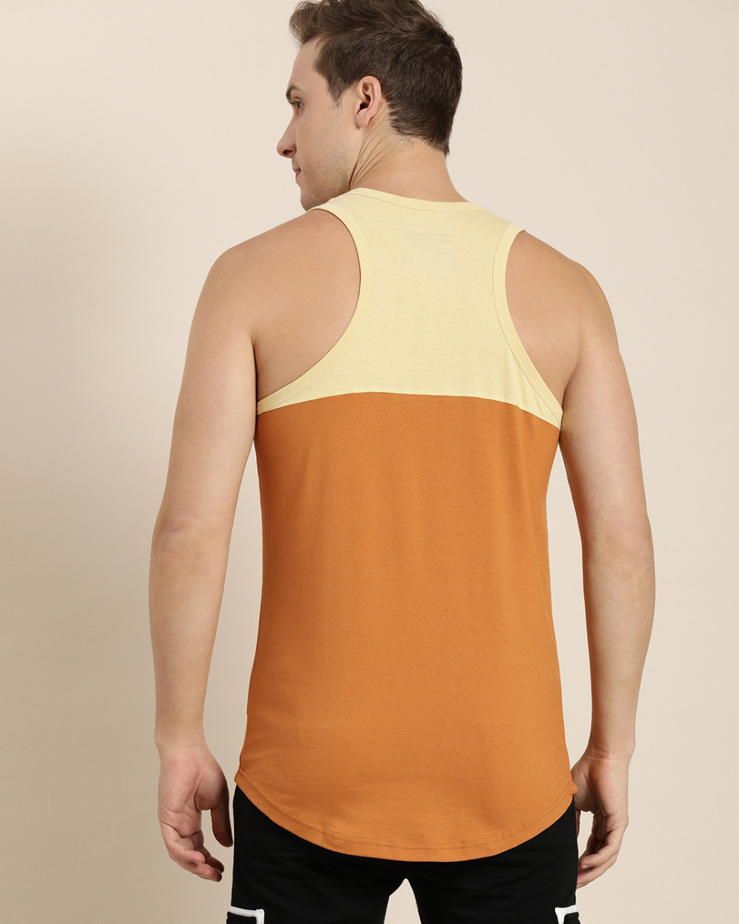 Shop Men's Yellow Colourblock Sleeveless T-shirt-Back