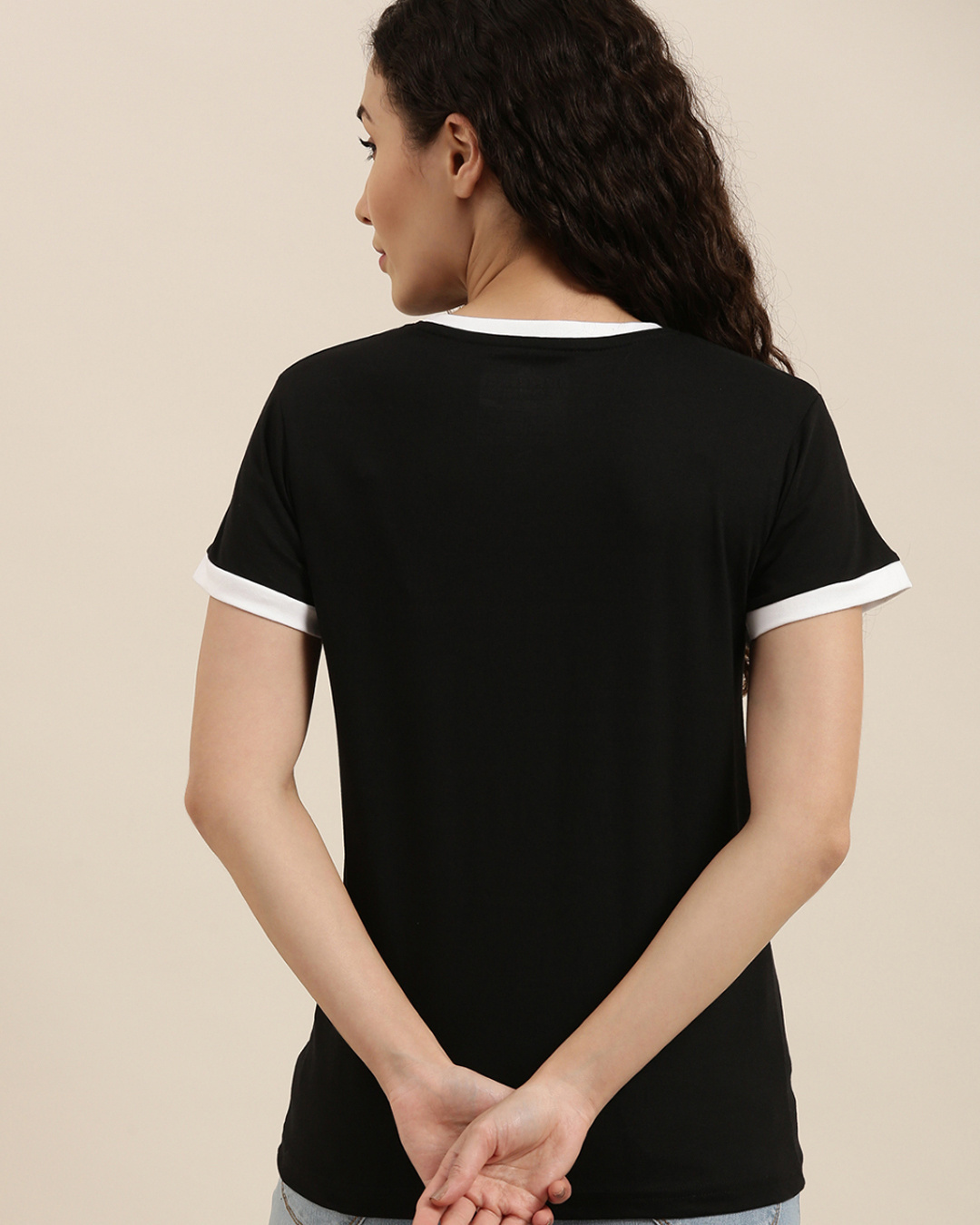 Shop Women's Black Typography Slim Fit  T-shirt-Back