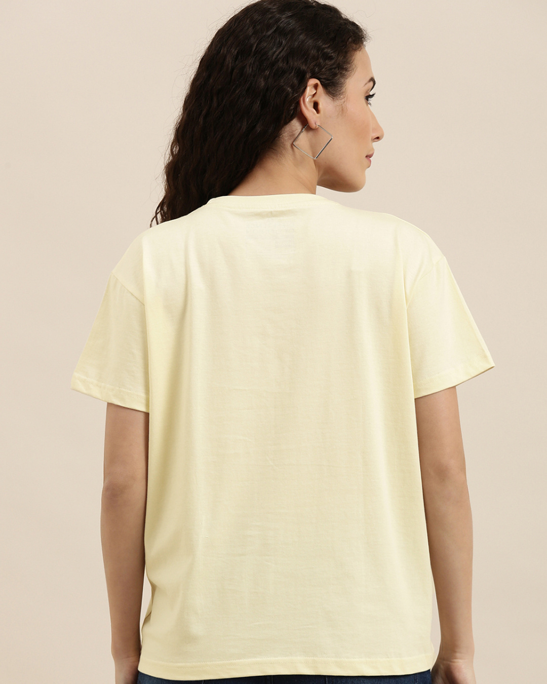 Shop Women's Cream Graphic Print Boxy Fit T-shirt-Back