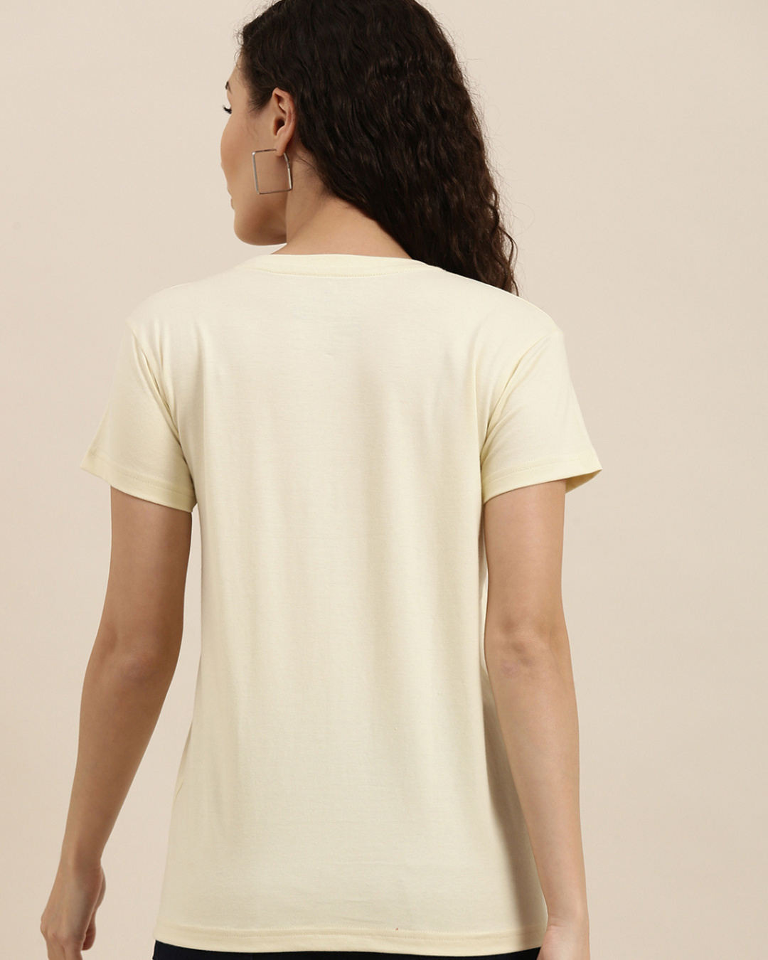 Shop Women's Cream Graphic Slim Fit  T-shirt-Back