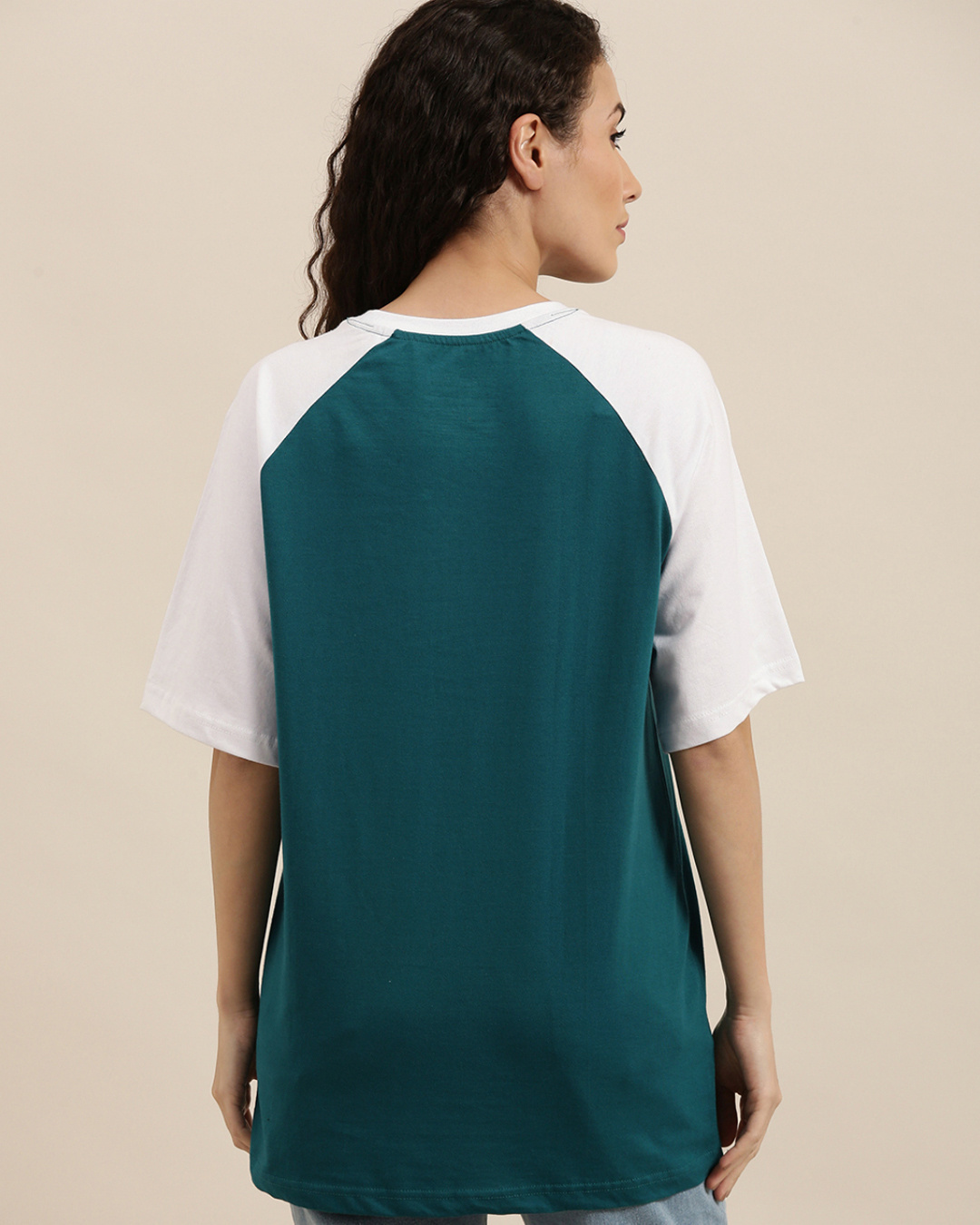 Shop Women's Green Color Block Oversized Fit T-shirt-Back