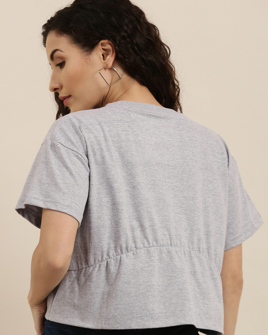 Buy Womens Grey Melange Typography Boxy Fit Crop T Shirt Online At