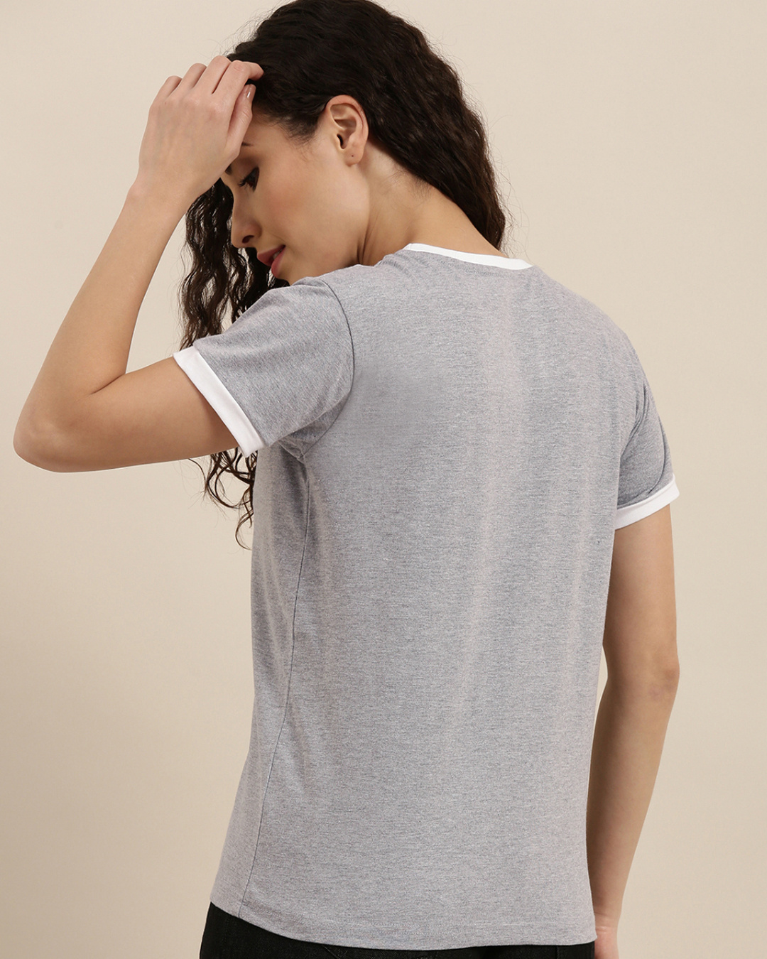 Shop Women's Grey Melange Typography Slim Fit  T-shirt-Back