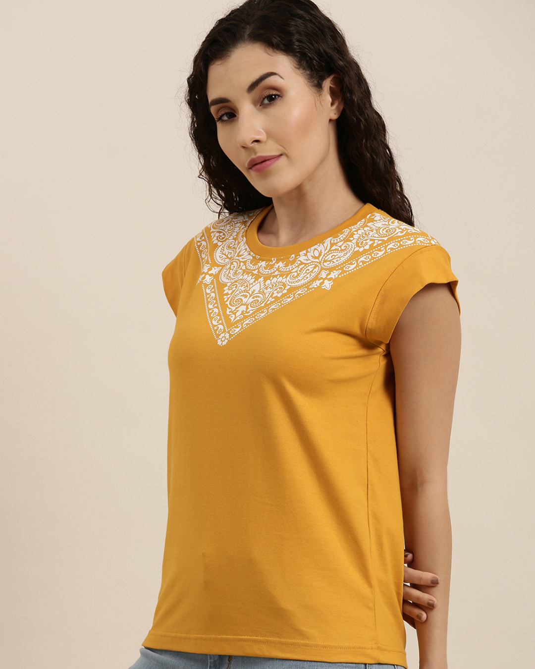 Buy Women's Mustard Graphic Slim Fit Tshirt Online at Bewakoof