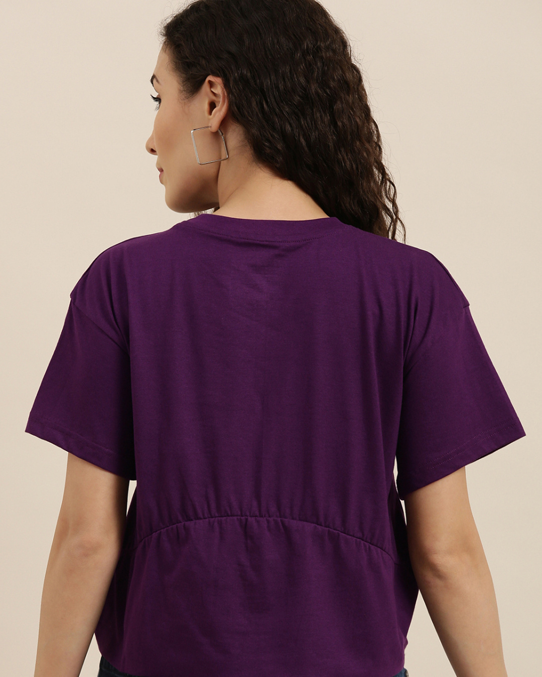 Shop Women's Purple Typography Boxy Fit Crop T-shirt-Back