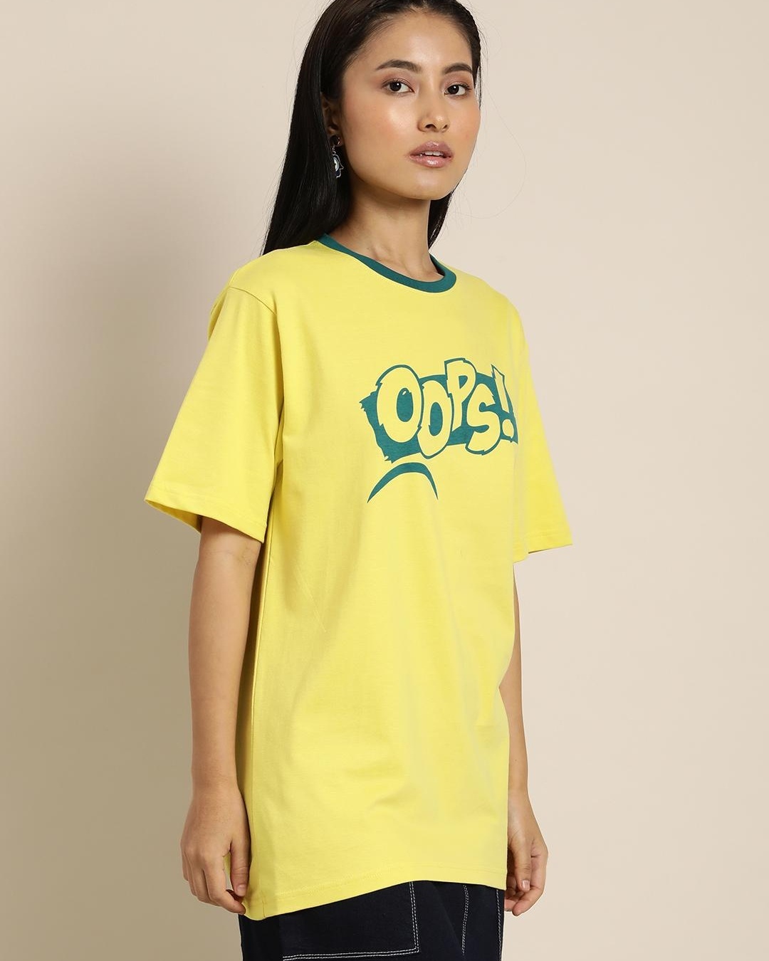 Shop Women's Yellow Oops Typography Oversized T-shirt-Back