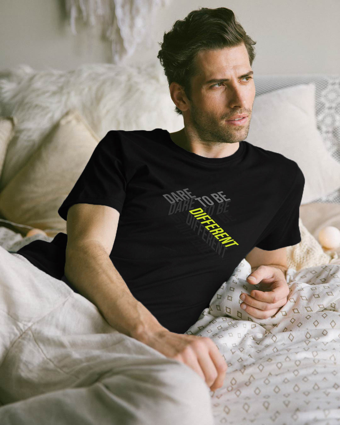 

Different Perspective Half Sleeve T-Shirt Black Men' Printed T-Shirts Bewakoof.com