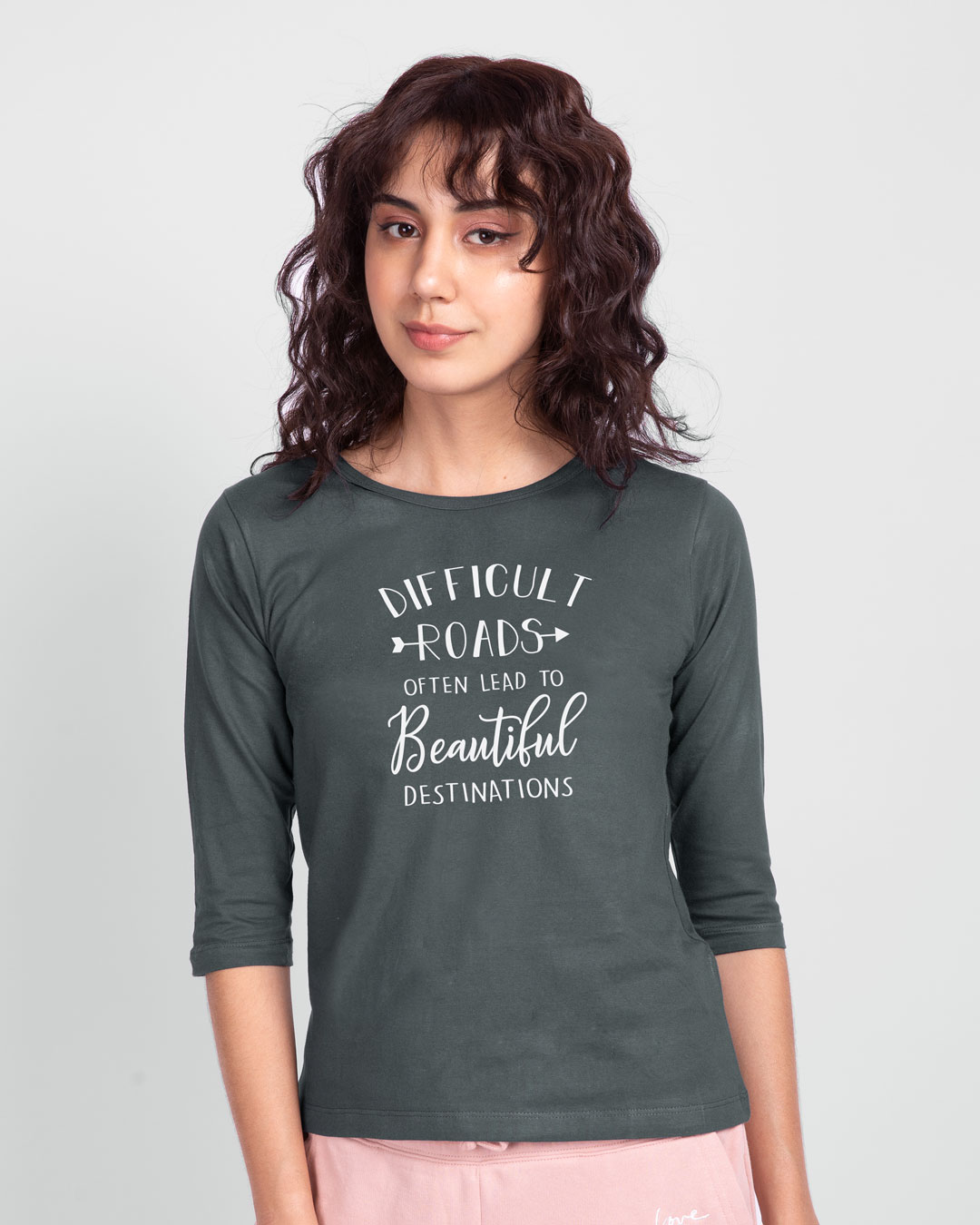 Shop Difficult Roads Round Neck 3/4th Sleeve T-Shirt-Back