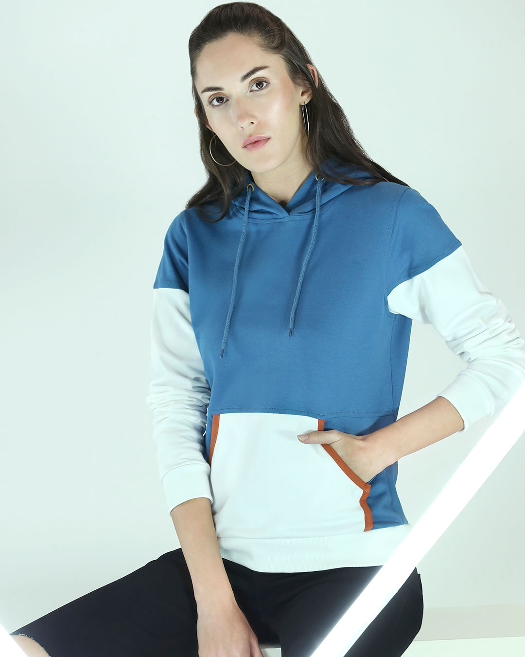 Buy Women's Blue & White Color Block Hoodie for Women Multicolor Online ...