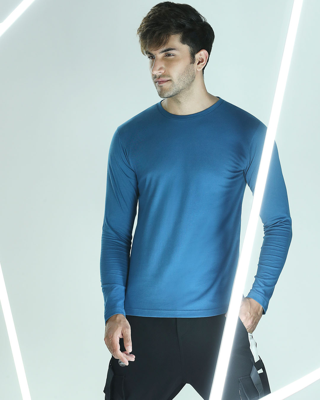 

Digi Teal Full Sleeve T-Shirt Men' Plain Full Sleeve T-Shirts Bewakoof.com, Blue