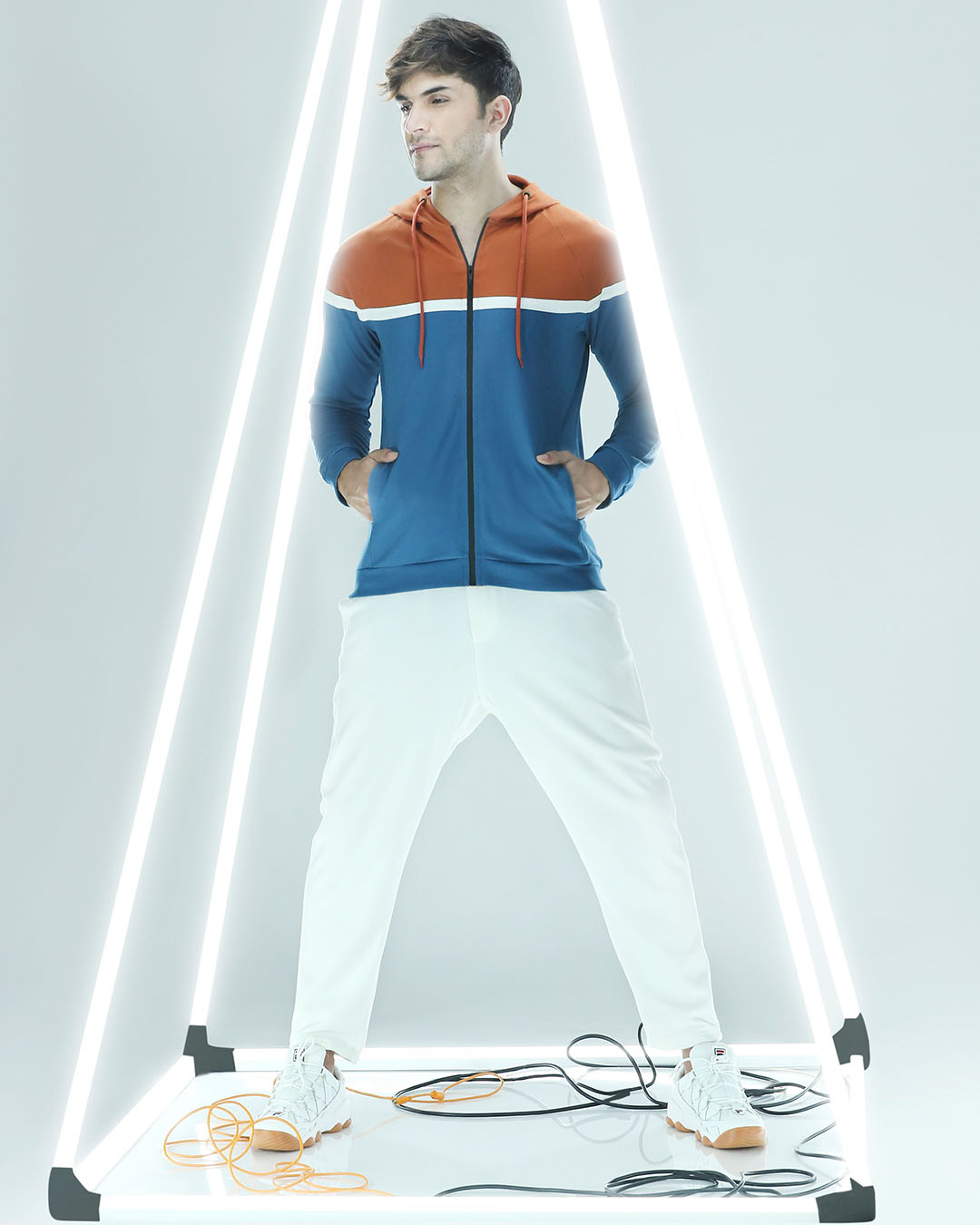 

Digi Teal Color Block Zipper Hoodie Men' Plain Zipper Hoodies AW19 Bewakoof.com, Blue-orange-white