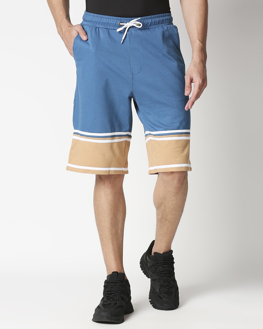 Shop Digital Teal Men's Terry Color Block Shorts-Back