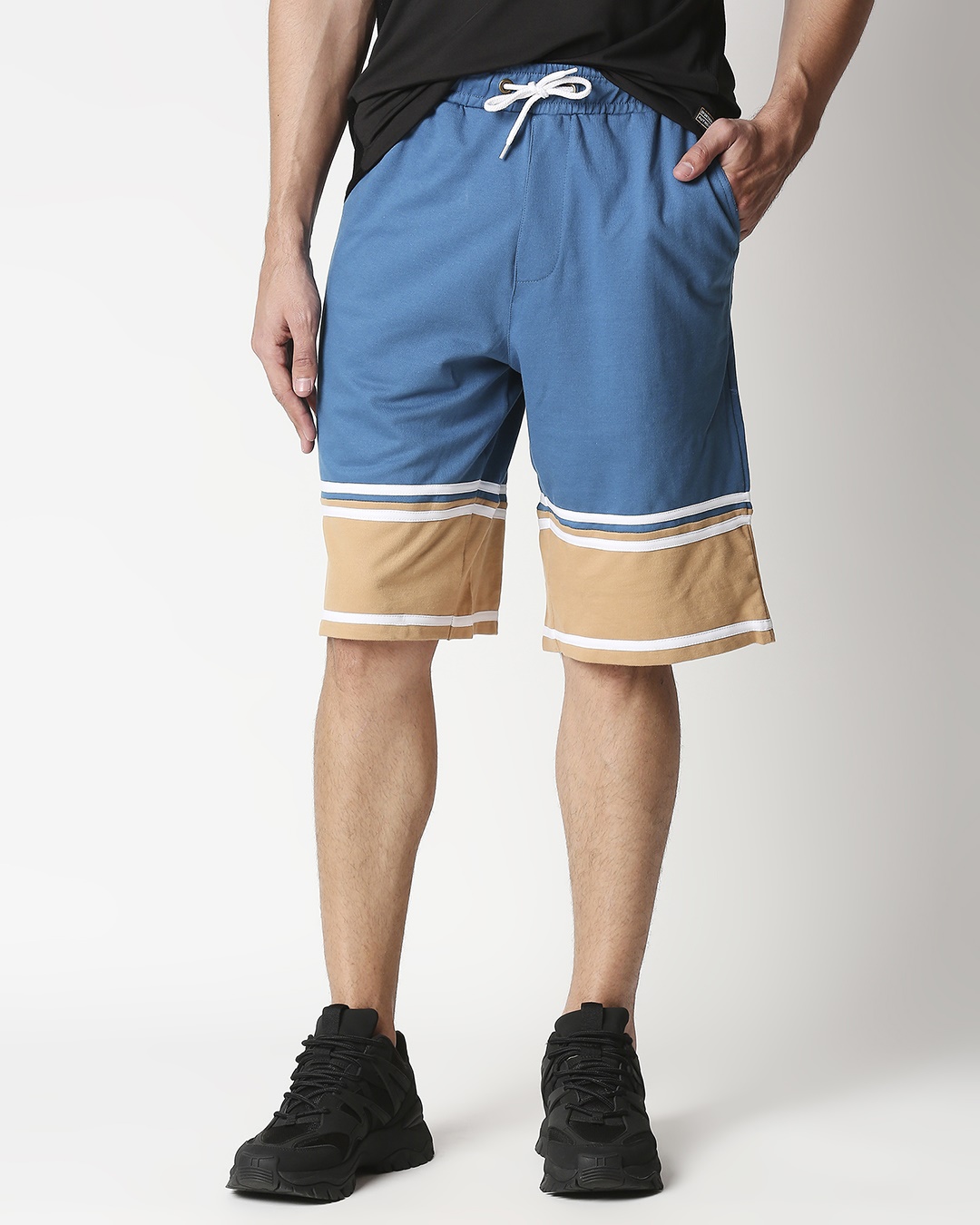 Digital Teal Men's Terry Color Block Shorts
