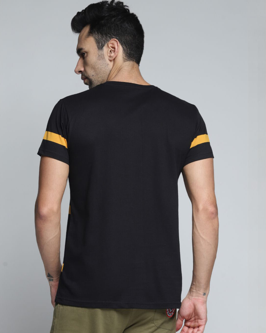 Shop Men's Black Striped Slim Fit T-shirt-Back