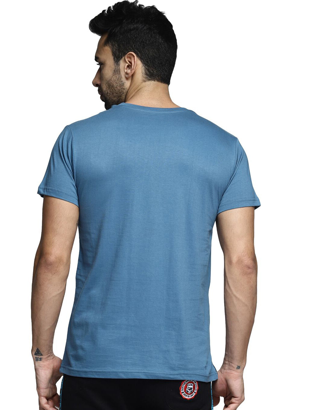 Shop Men's Blue & White Color Block Slim Fit T-shirt-Back