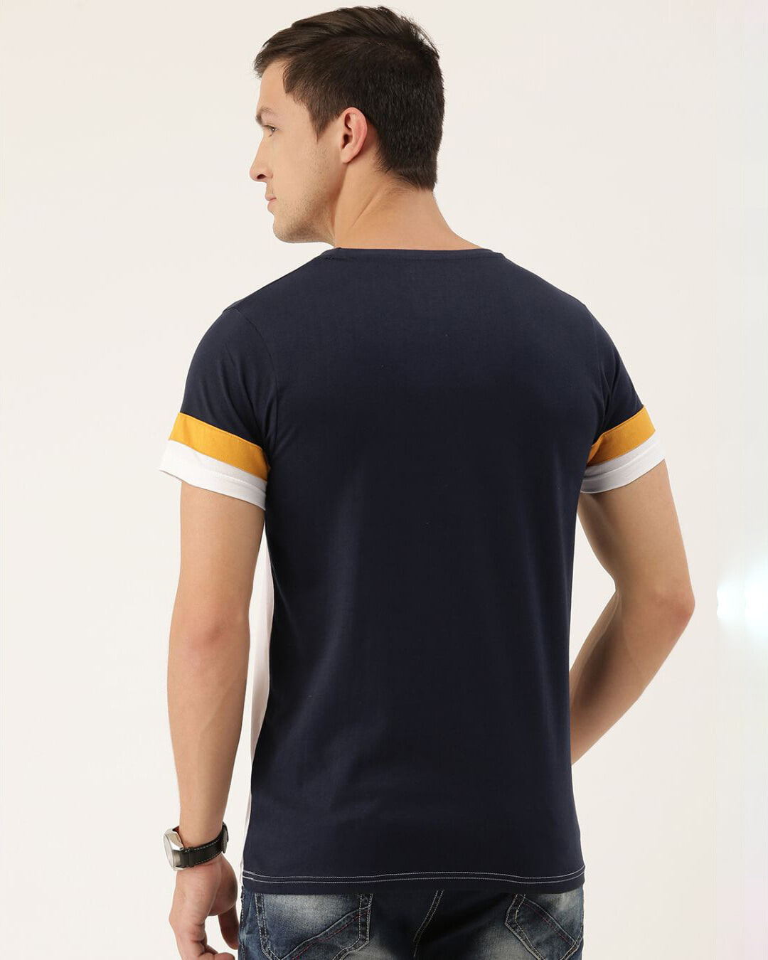 Shop Men's White & Blue Colourblocked T-shirt-Back