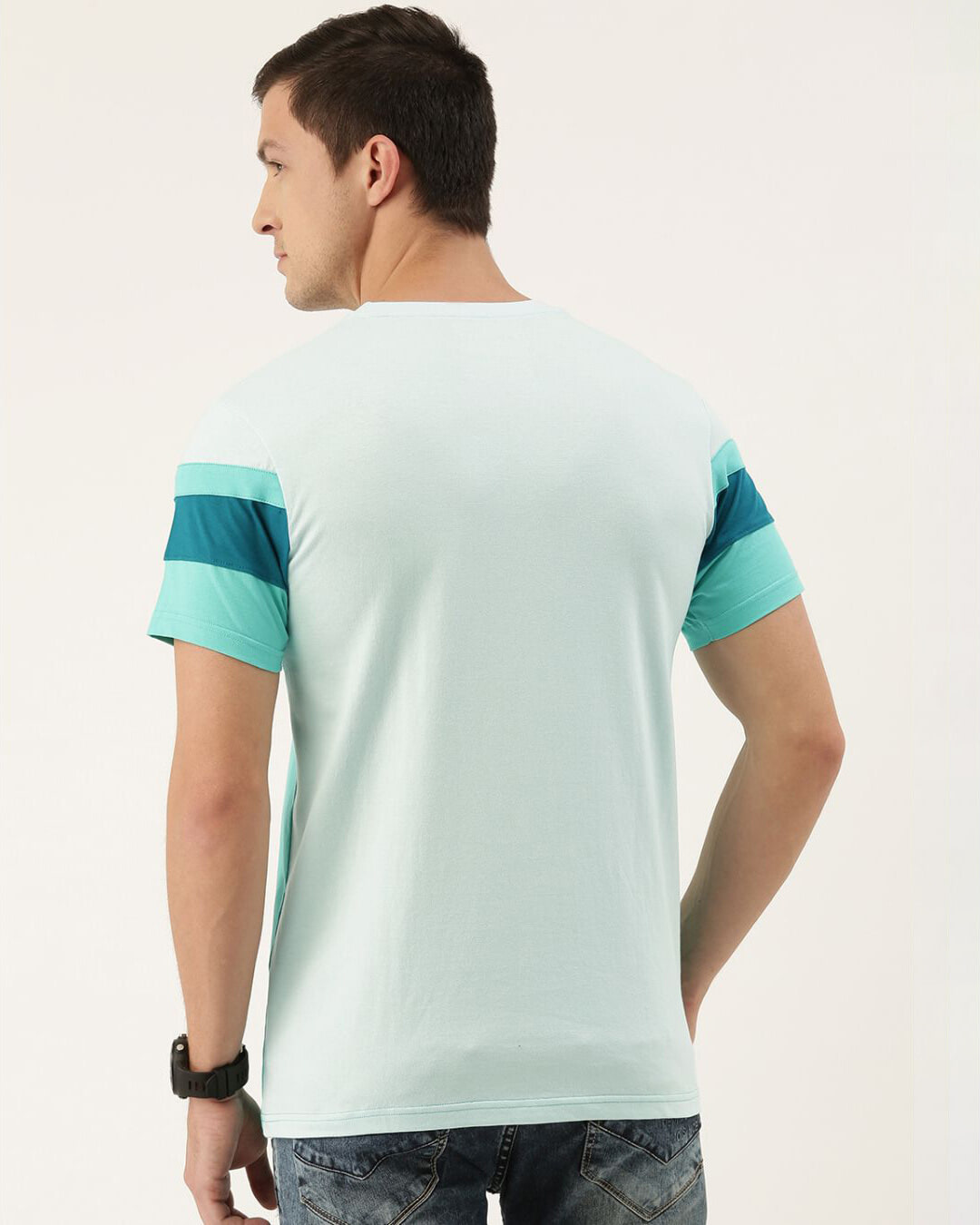 Shop Men's Blue & White Colourblocked T-shirt-Back