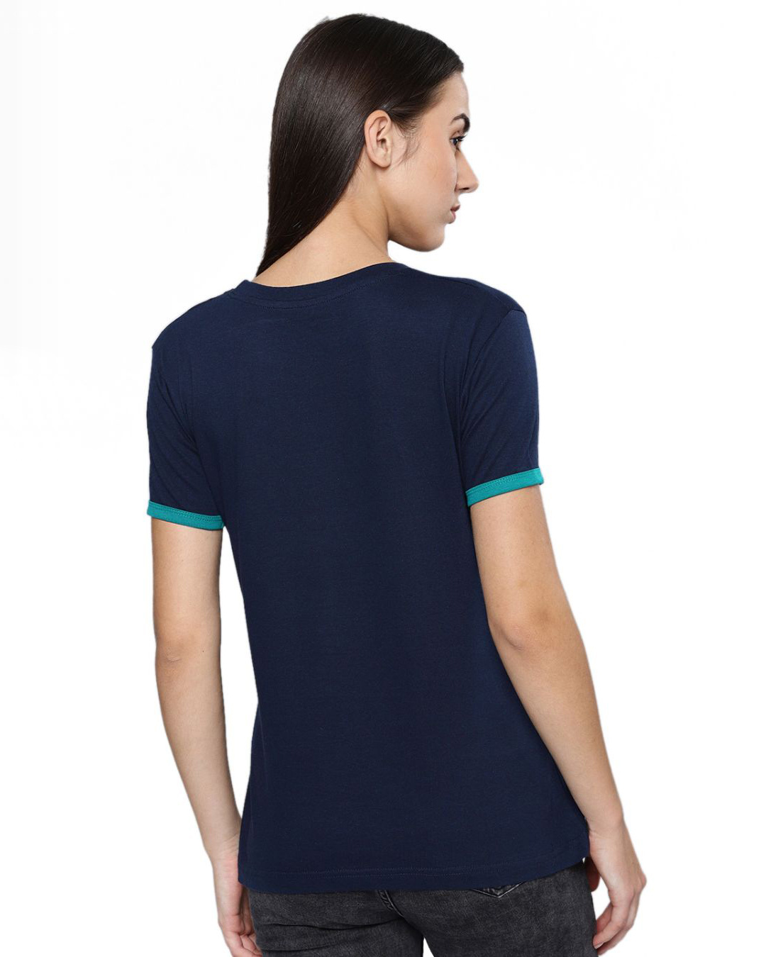 Shop Women's Blue Colourblocked T-shirt-Back