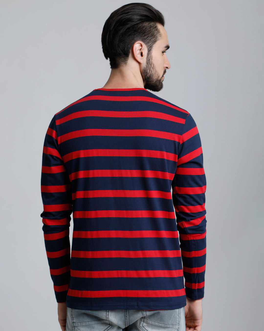 Shop Men's Blue Striped T-shirt-Back