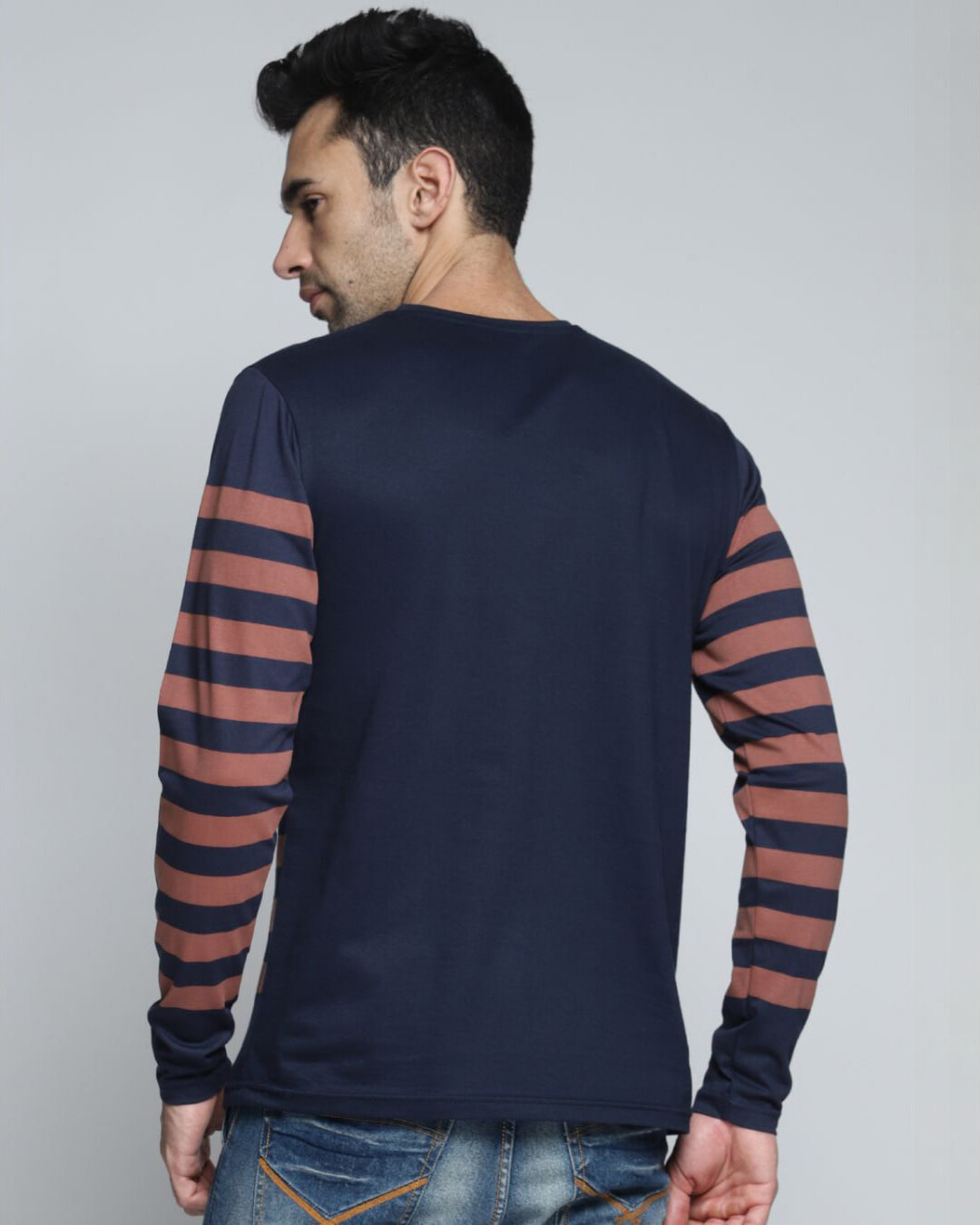 Shop Men's Blue Striped T-shirt-Back
