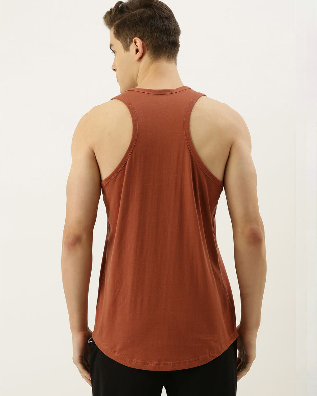 Shop Men's Brown Solid Tank Top-Back