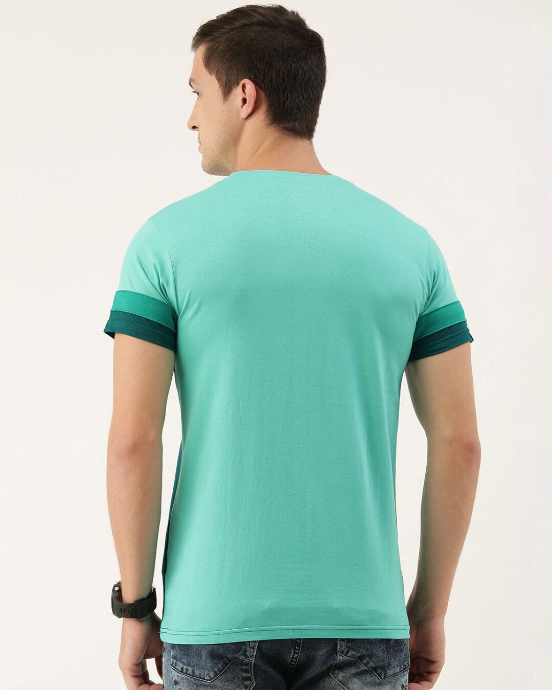 Shop Men's Green Colourblocked T-shirt-Back