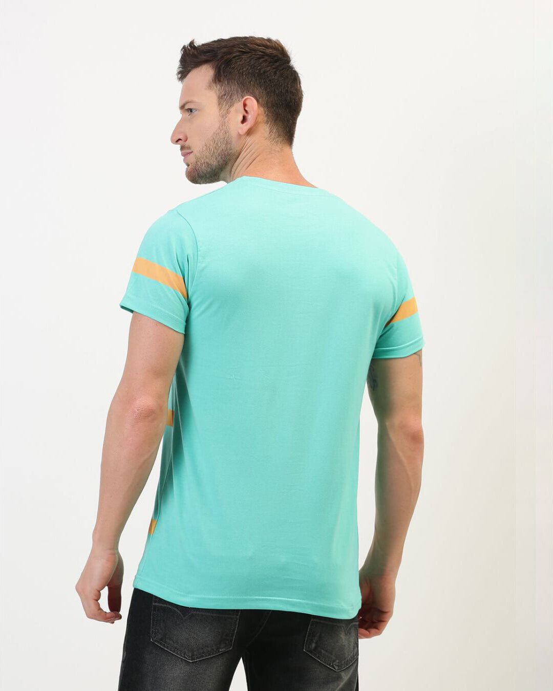 Shop Men's Green Striped T-shirt-Back