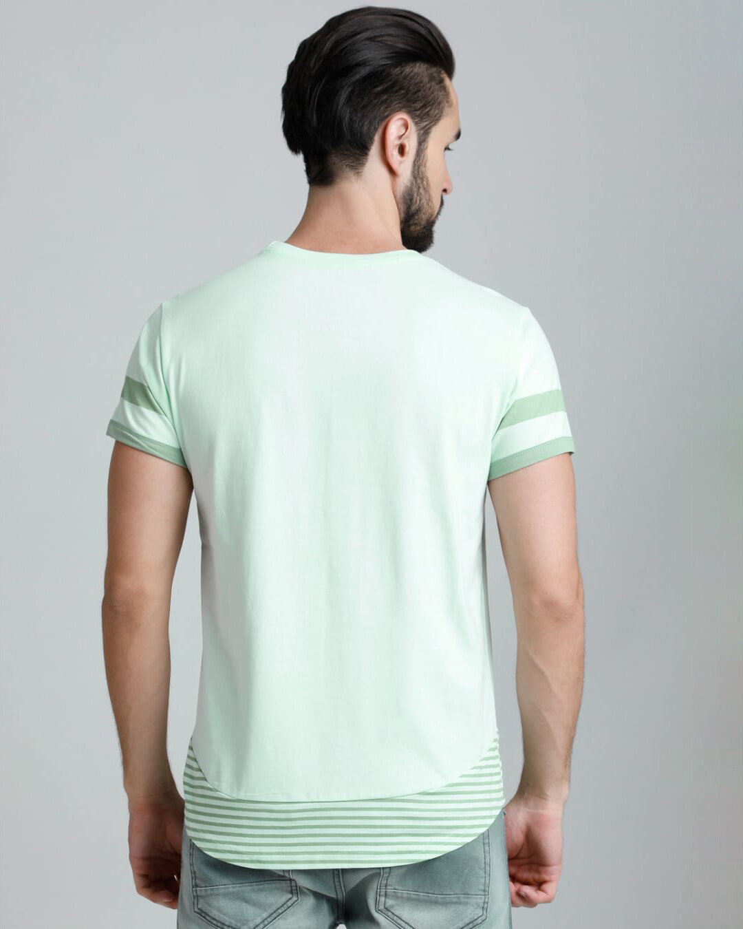 Shop Men's Green Striped T-shirt-Back