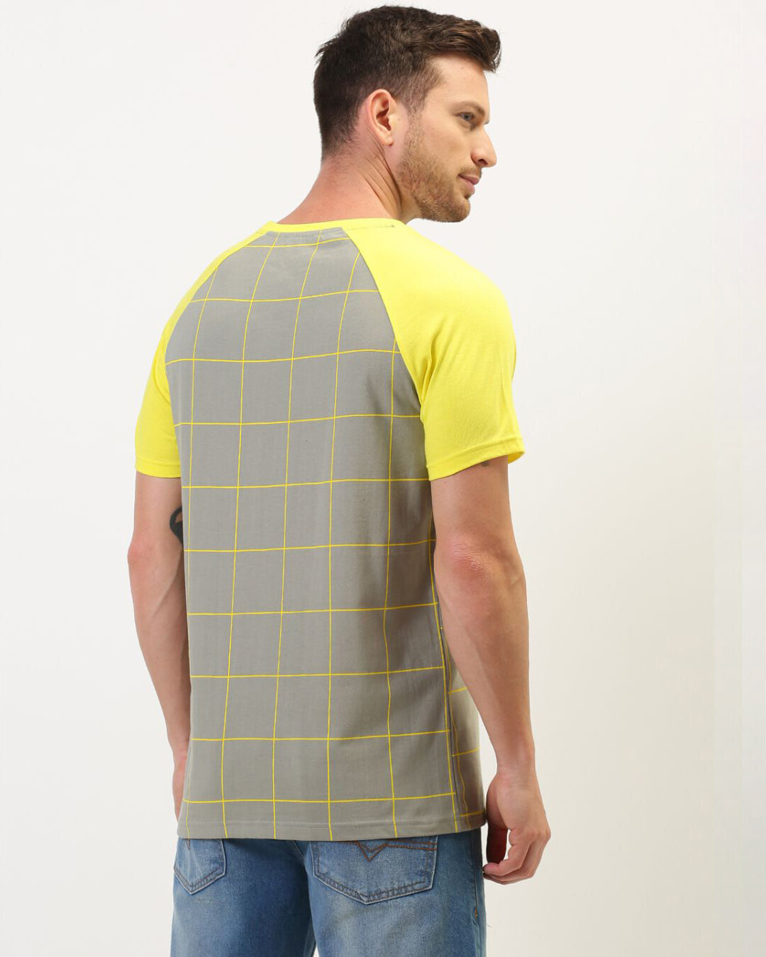 Shop Men's Grey Checked T-shirt-Back