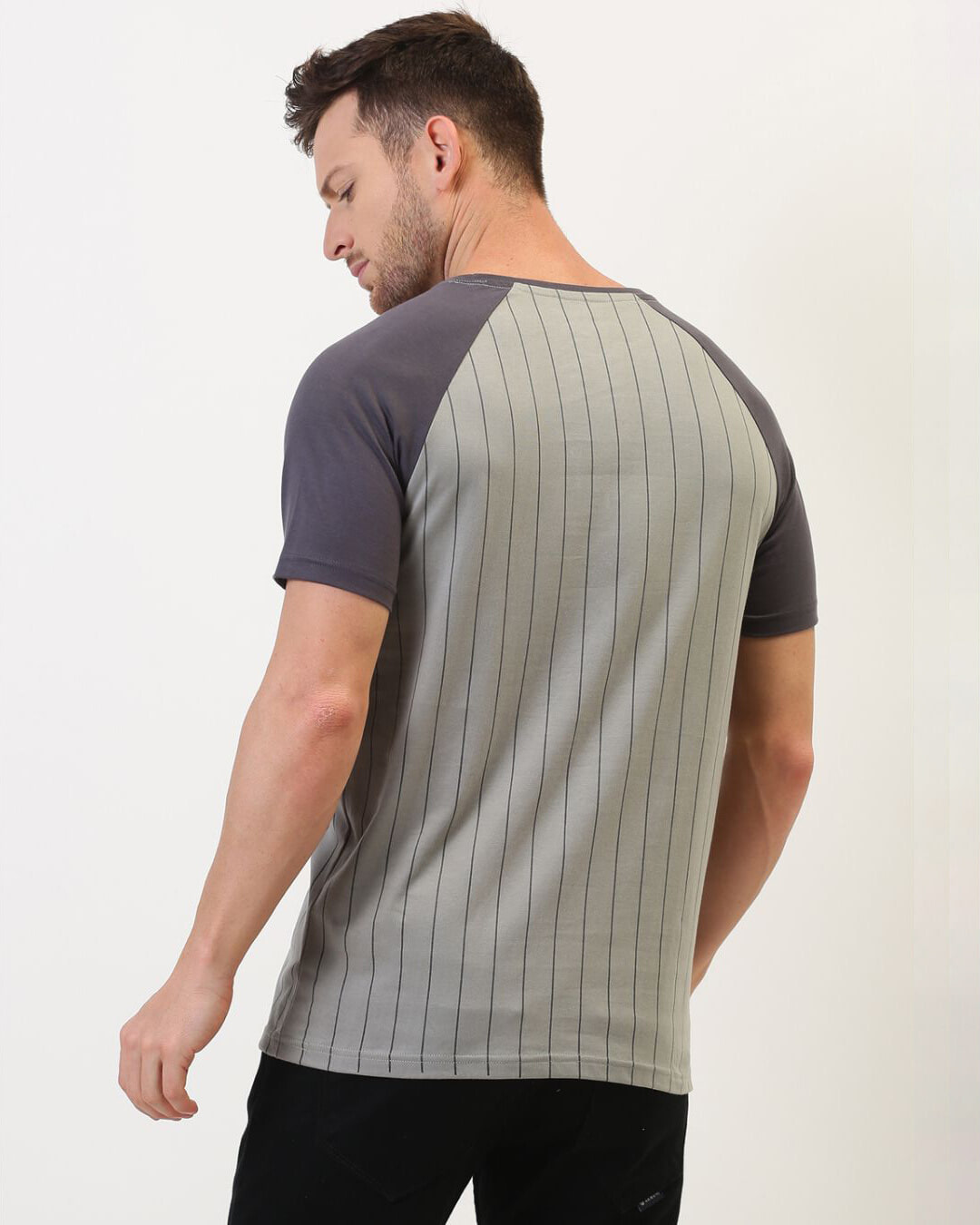 Shop Men's Grey Striped Slim Fit T-shirt-Back