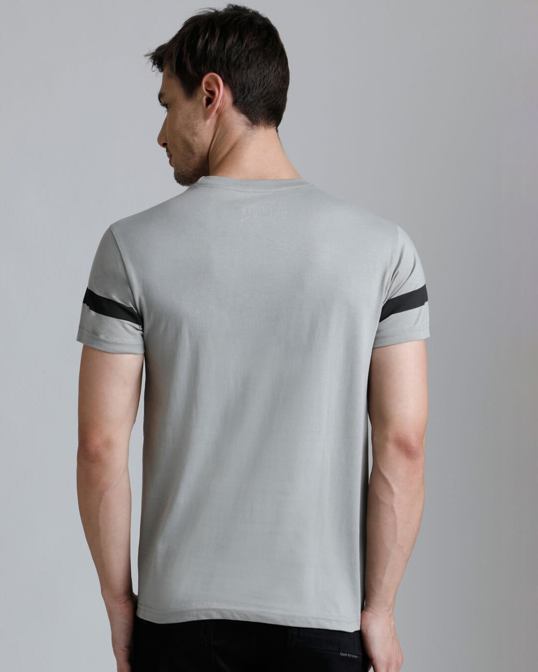 Shop Men's Grey Striped Slim Fit T-shirt-Back