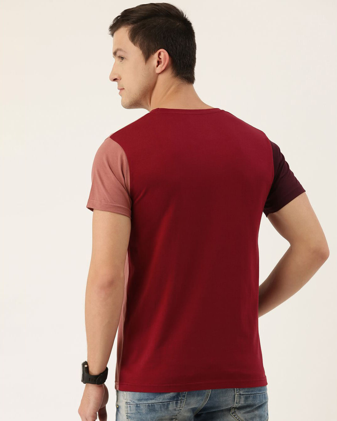 Shop Men's Red & Maroon Colourblocked T-shirt-Back