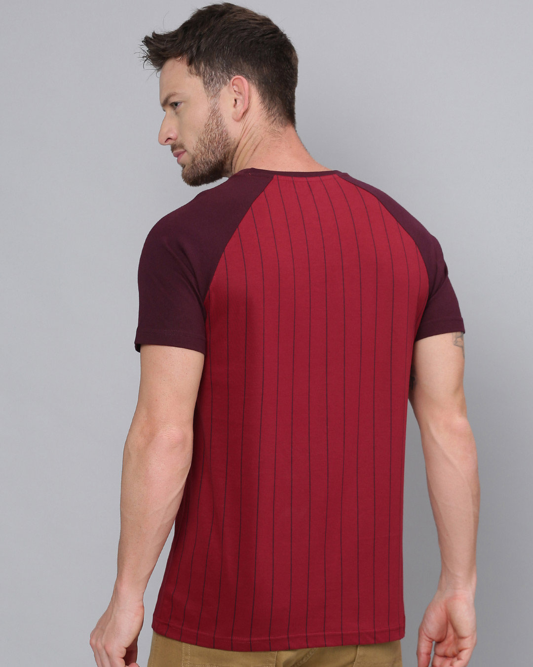 Shop Maroon Vertical Stripes T Shirt-Back