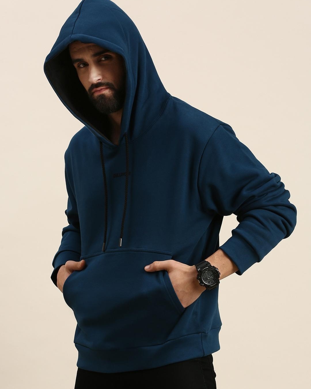 Shop Men's Blue Typographic Oversized Hoodie-Back