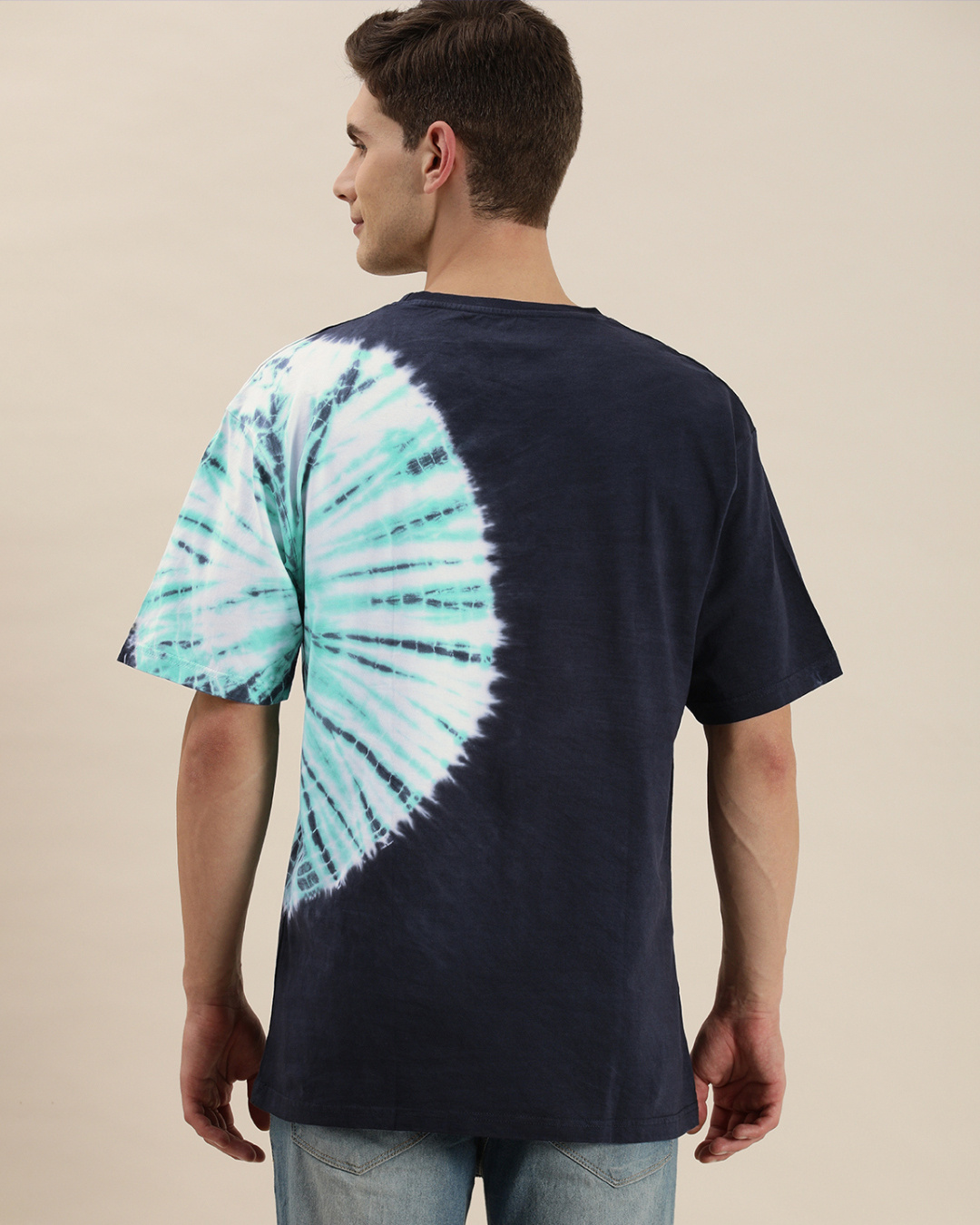 Shop Men's Navy & White Tie & Dye Oversized T Shirt-Back